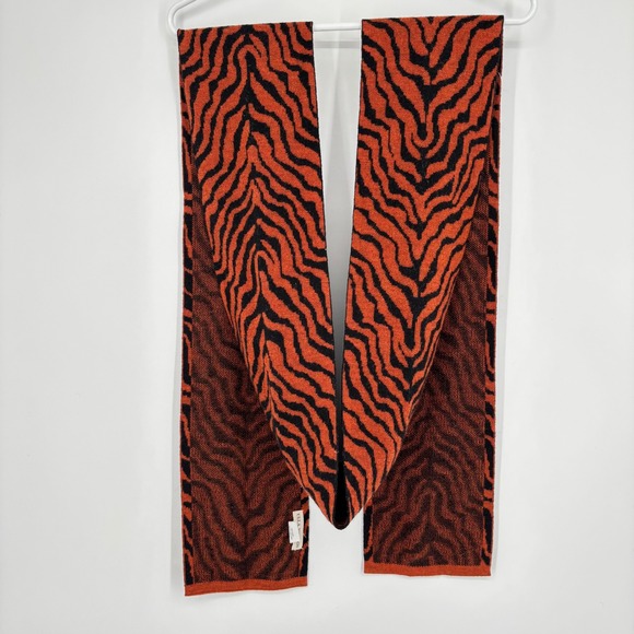 Ulla Johnson Merino Wool Scarf Rust Black Tiger Print Retro Maximalism Statement - Picture 3 of 6